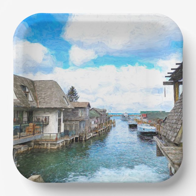 Michigan Fish Town Painting   Paper Plate (Front)