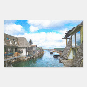Michigan Fish Town Painting  Rectangular Sticker