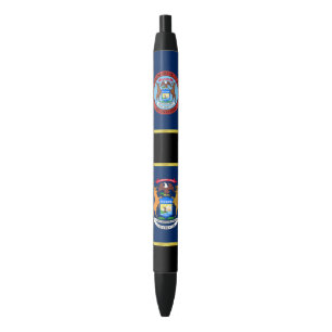 Michigan flag black ink pen