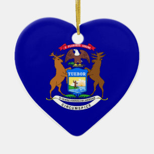 Michigan Flag Heart Ceramic Tree Decoration