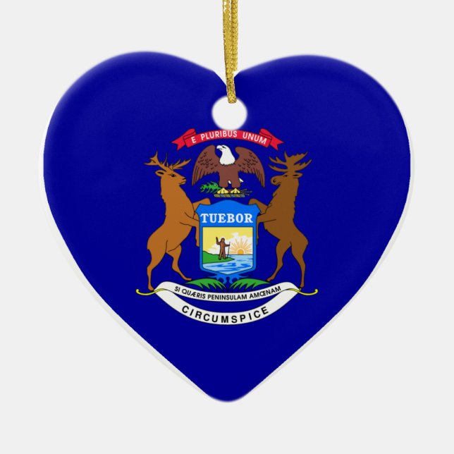 Michigan Flag Heart Ceramic Tree Decoration (Front)