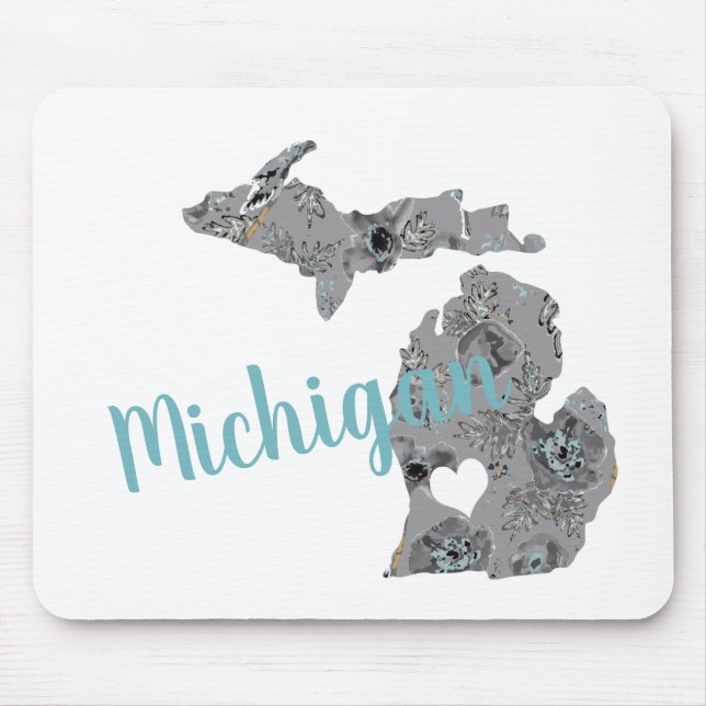 Michigan Floral Filled Silhouette Mouse Mat (Front)