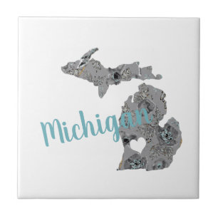 Michigan Floral Filled Silhouette Tile