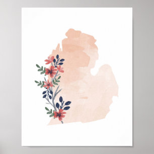 Michigan Floral Watercolor State Poster