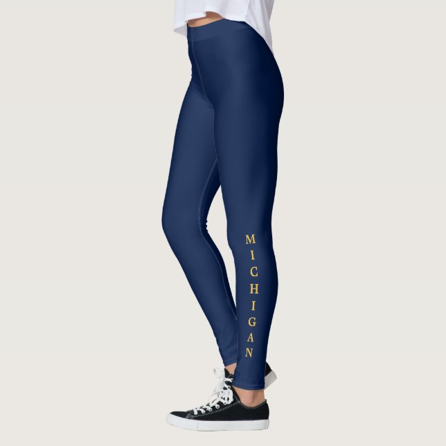 Michigan Gold Lettering Blue Leggings (Left)