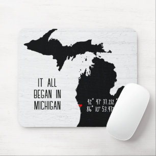Michigan GPS Coordinates with Heart Mouse Mat