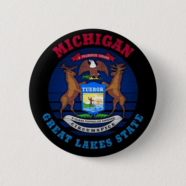 MICHIGAN GREAT LAKES STATE FLAG 6 CM ROUND BADGE (Front)
