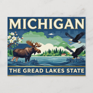 MICHIGAN Great Lakes State Heritage Postcard