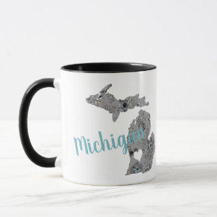 Michigan Grey Blue Poppies Floral Pattern Mug