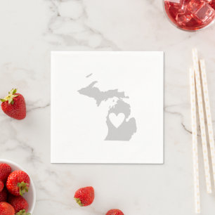 Michigan Grey Map Shape Heart Cutout Paper Party Napkin