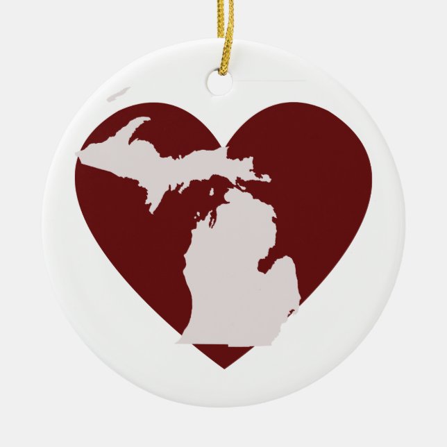 Michigan Heart Ceramic Tree Decoration (Front)