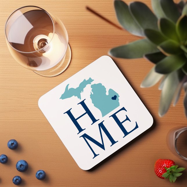 Michigan Home Aqua Navy Blue Custom City Heart Coaster (Creator Uploaded)