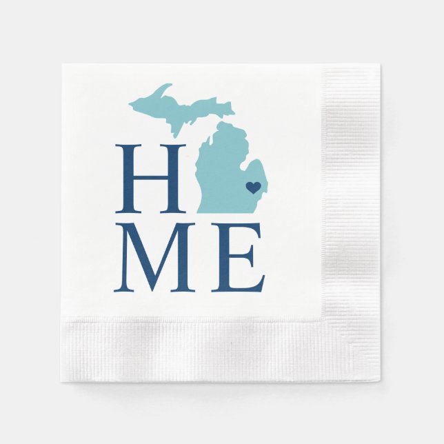 Michigan Home Aqua Navy Blue Custom City Heart Napkin (Front)