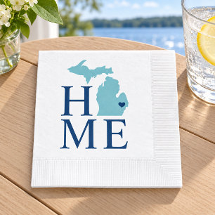 Michigan Home Aqua Navy Blue Custom City Heart Napkin