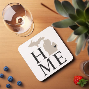 Michigan Home Beige and Grey Custom City Heart Coaster
