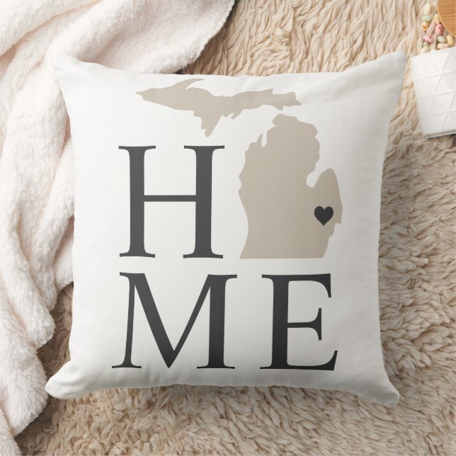 Michigan Home Beige and Grey Custom City Heart Cushion (Blanket)