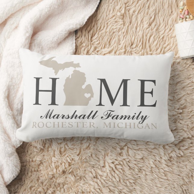 Michigan Home Beige Custom Family Monogram Lumbar Cushion (Blanket)