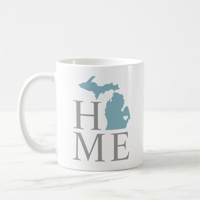 Michigan Home Blue Grey Custom City Heart Coffee Mug (Left)