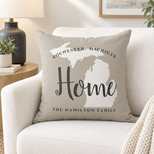 Michigan Home Grey Script Family Monogram Cushion