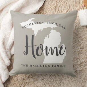 Michigan Home Grey Script Family Monogram Cushion