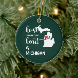 Michigan home is where the heart is ceramic tree decoration