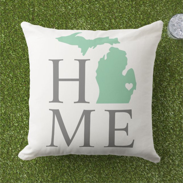 Michigan Home Mint Green Custom City Heart Cushion (Grass)