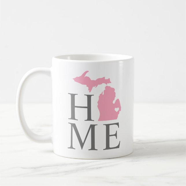 Michigan Home Pink and Grey Custom City Heart Coffee Mug (Left)