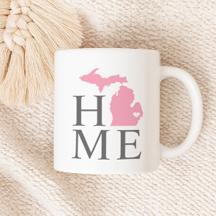 Michigan Home Pink and Grey State Heart Coffee Mug