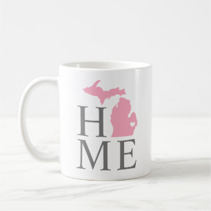 Michigan Home Pink and Grey State Heart Coffee Mug