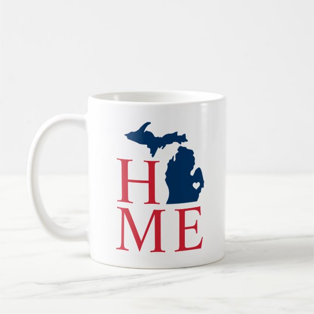 Michigan Home Red White Blue Custom City Heart Coffee Mug (Left)