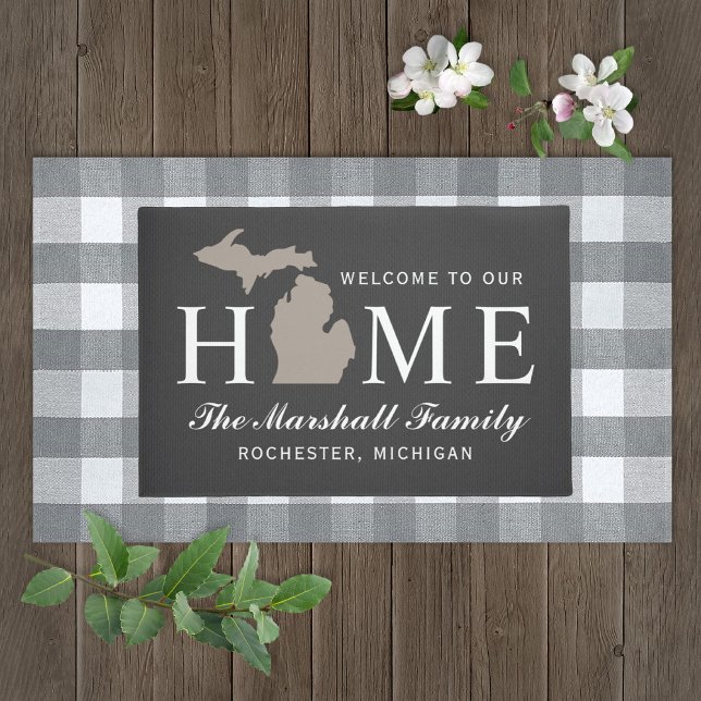 Michigan Home State Charcoal Grey Custom Welcome Doormat (Creator Uploaded)
