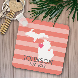 Michigan Home State City Map - Custom Wedding Key Ring