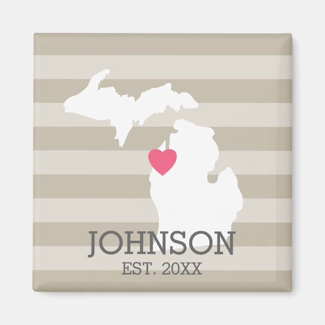 Michigan Home State City Map - Custom Wedding Magnet (Front)