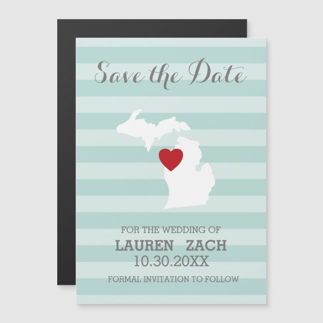 Michigan Home State City Map Wedding Save the Date Magnetic Invitation (Front/Back)