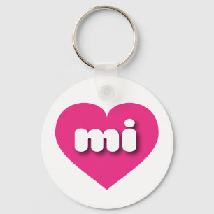 Michigan hot pink heart - I love mi Key Ring