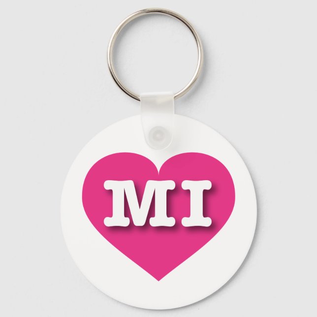 MIchigan Hot Pink Heart - I love MI Key Ring (Front)