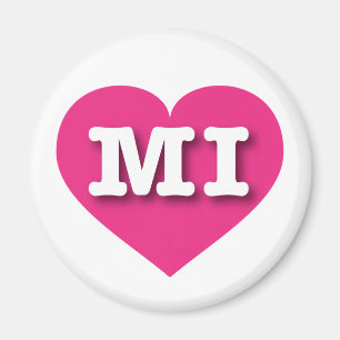 MIchigan Hot Pink Heart - I love MI Magnet