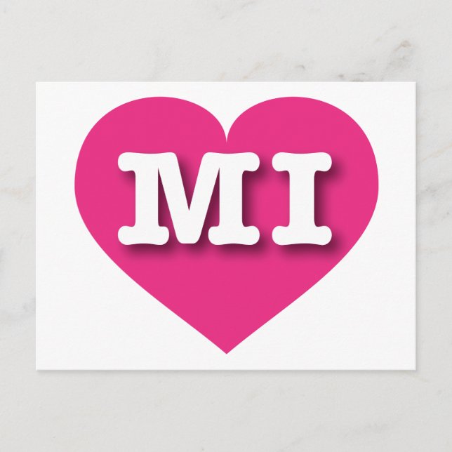 MIchigan Hot Pink Heart - I love MI Postcard (Front)