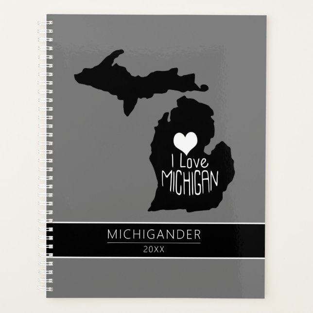 Michigan I Love Black Grey Silhouette Planner (Front)