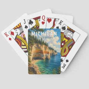 Michigan Illustration Travel Art Vintage Playing Cards
