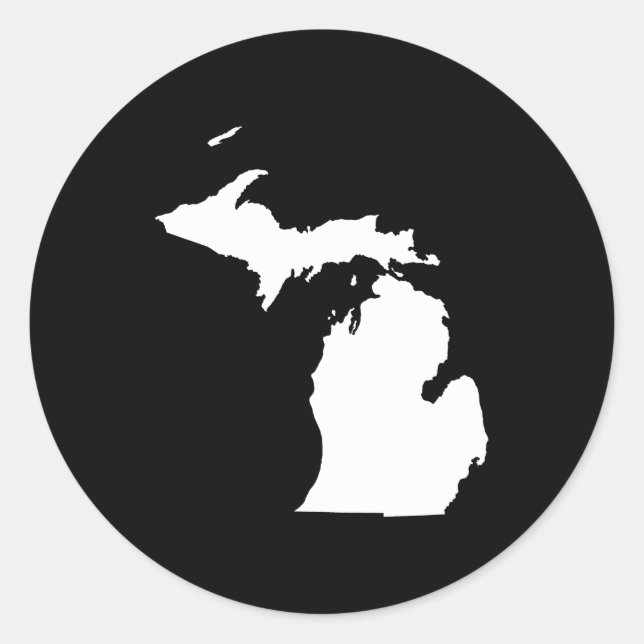 Michigan in White and Black Classic Round Sticker (Front)