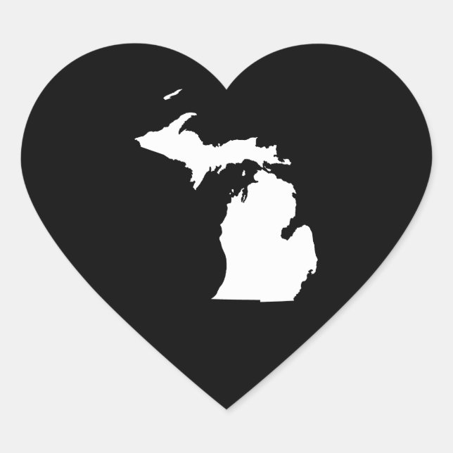 Michigan in White and Black Heart Sticker (Front)