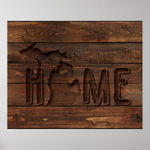 Michigan Is Home   Wood Carved Look Poster