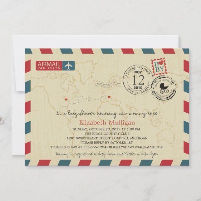 MICHIGAN / ITALY Airmail | Baby Shower Invitation (Front)