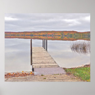 "MICHIGAN LAKE SURROUNDED BY FALL COLORS; SKY REFL POSTER