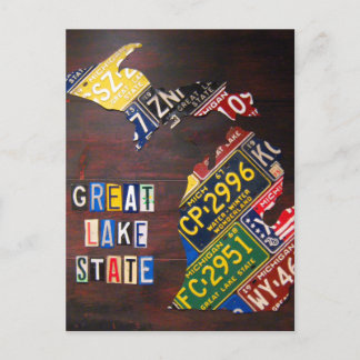 Michigan License Plate Map Art Postcard