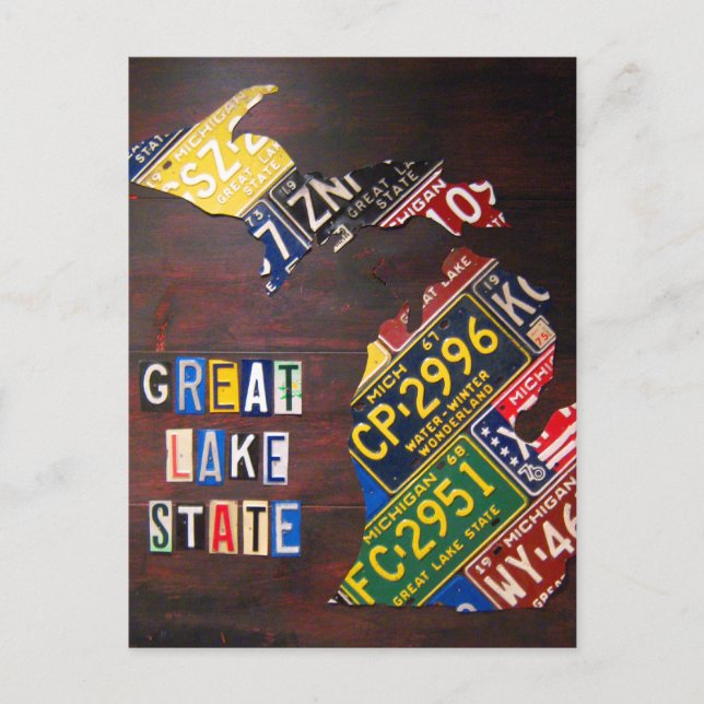 Michigan License Plate Map Art Postcard (Front)
