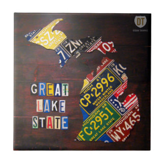 Michigan License Plate Map Ceramic Tile