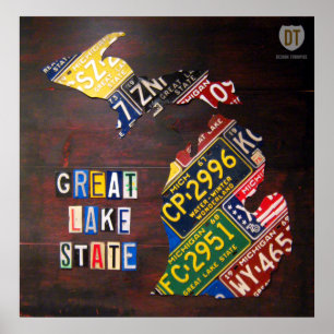 Michigan License Plate Map Print