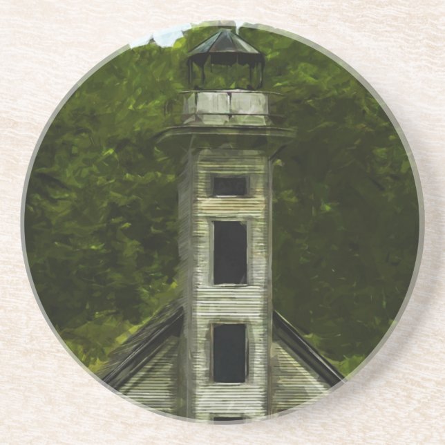 Michigan Lighthouse Abstract Impressionism Coaster (Front)